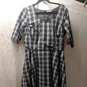 Eshakti Navy Gingham 3/4 Sleeve Dress